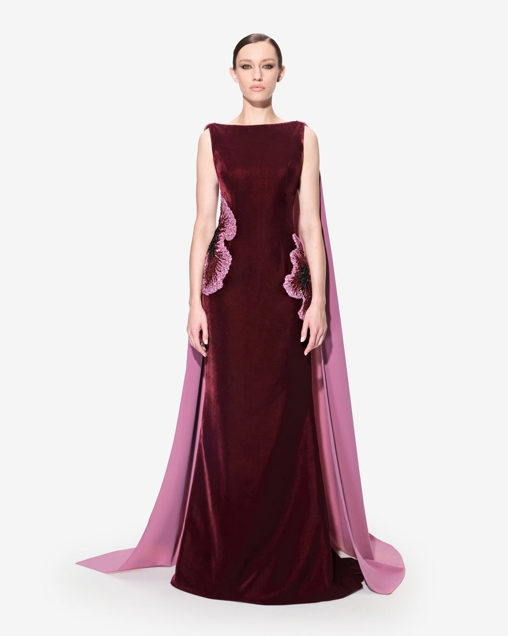 Two Color Beaded Flowers Velvet Dress – SANDY NOUR