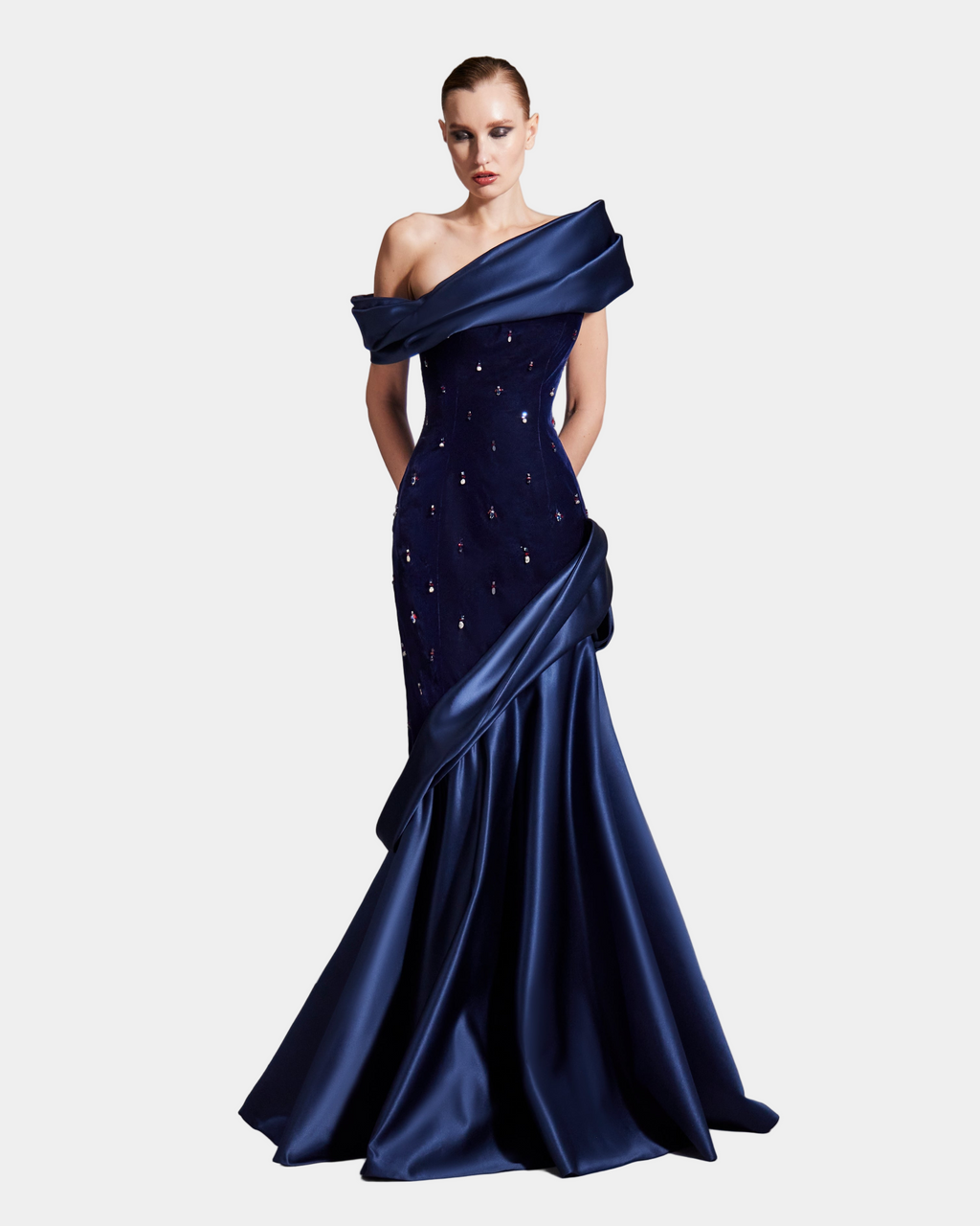 chinese dress ladies Crystal Velvet Flower Plunging Halter Mermaid Prom Evening Dress main image 0