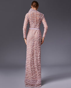 Asymmetrical Plunged V Neck Fully Beaded Dress - Sandy Nour