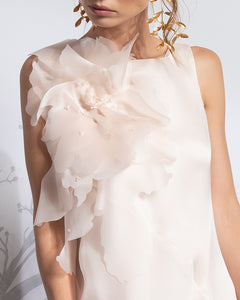 Flared Halter Neckline Silk Organza Dress - Sandy Nour