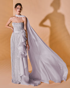 Sweeping Tail Ruffled Organza Dress - Sandy Nour