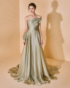 Strapless 3D Drapped Asymmetric Silk Organza Dress - Sandy Nour