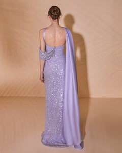 Strapless Asymmetrical Sequins Gown - Sandy Nour