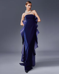 Strapless Ruffled Long Sheath Velvet Dress - Sandy Nour