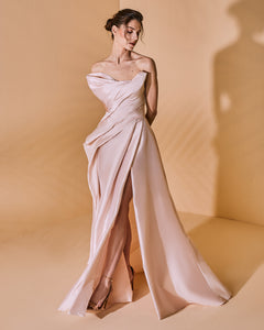 Dreamy Draped Strapless Asymmetric Taffeta Dress - Sandy Nour