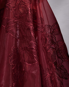 Strapless Straight Across Velvet Embroidered Dress