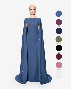 Boat Neckline Crystal Cape Dress 40FR - 12UK - 8US / Plum 25 Boat Neckline Crystal Cape Dress 40FR - 12UK - 8US / Plum 25