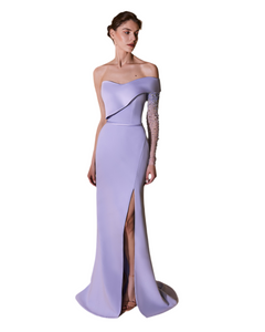 One Shoulder Crystal Sleeve Dress - Sandy Nour