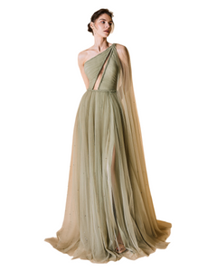 Braided One Shoulder Open Draped Dress - Sandy Nour