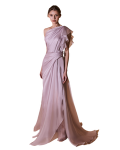 One Shoulder Ruffled Organza Dress - Sandy Nour
