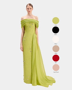 off shoulder resort dress Off-Shoulder Flounce Maxi Dress in Tropical Print for Vacation