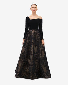 Asymmetric Velvet Embroidered Dress 44FR - 16UK - 12US / Black Asymmetric Velvet Embroidered Dress 44FR - 16UK - 12US / Black