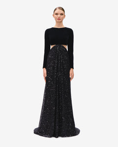 Beaded Gathered Dress with Open Side Waist 44FR - 16UK - 12US / Black Beaded Gathered Dress with Open Side Waist 44FR - 16UK - 12US / Black