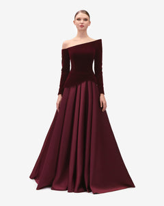 One Shoulder Peak Dress with Flared Skirt SANDY NOUR One Shoulder Peak Dress with Flared Skirt SANDY NOUR