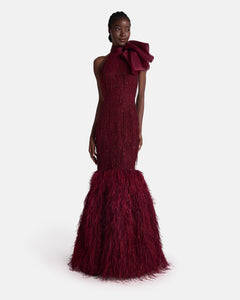 halter beaded dress with Feathered Skirt INV-7002407