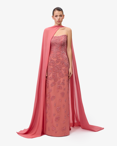 Petal Hand Beaded Embroidered Dress 38FR - 10UK - 6US / Coral 25 Petal Hand Beaded Embroidered Dress 38FR - 10UK - 6US / Coral 25