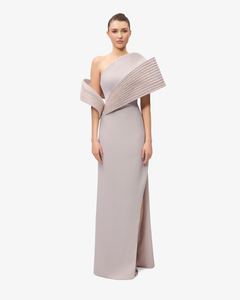 one hand shoulder dress One-Shoulder Long Prom Dress with Side Sash Champagne / 4