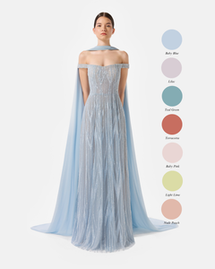 evening dress with shawl Off The Shoulder Hand Beaded Dress with Shawl – SANDY NOUR