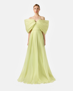 organza green dress Off The Shoulder Bow mid-season-vip-sale-25