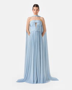 Strapless Open Cut Draped Gown with Shawl 42FR - 14UK - 10US / Baby Pink 26 Strapless Open Cut Draped Gown with Shawl 42FR - 14UK - 10US / Baby Pink 26