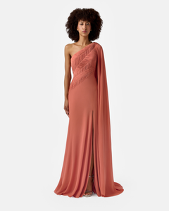One Shoulder Asymmetric Draped Top Dress 46FR - 18UK - 14US / Terracotta 26 One Shoulder Asymmetric Draped Top Dress 46FR - 18UK - 14US / Terracotta 26