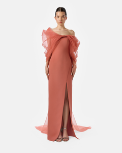 off shoulder plisse dress Off The Shoulder Structured Plisse Tulle Gown 44FR - 16UK