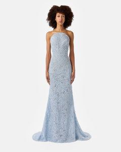 evening dress with pockets Oval Strapless Beaded Dress with Gathered Bolero Sleeves – SANDY NOUR
