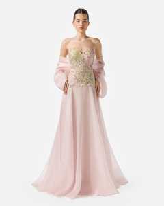 Embroidered Hortensias Heart Shaped Dress with Bolero – SANDY NOUR