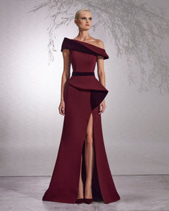 Asymmetric Crepe Velvet Reverse Dress