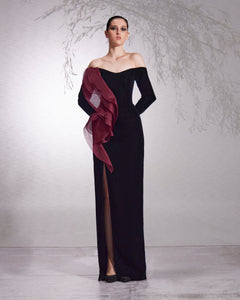 Off The Shoulder two color Detailed Velvet Dress