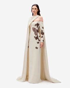 Two Color Beaded Butterfly Dress & Cape SANDY NOUR Two Color Beaded Butterfly Dress & Cape SANDY NOUR