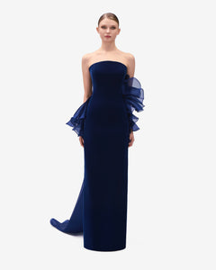 blue velvet strapless dress Midnight Blue Velvet Dress - Strapless Maxi Dress - Mermaid Dress