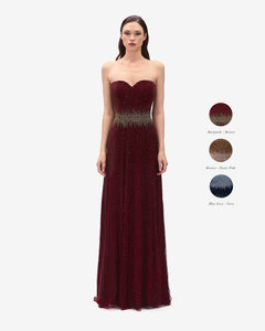 Fully Beaded Heart Shaped Gown with Velvet Bolero 46FR - 18UK - 14US / Burgundy 25 - Bronze 26 Fully Beaded Heart Shaped Gown with Velvet Bolero 46FR - 18UK - 14US / Burgundy 25 - Bronze 26