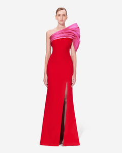red and pink one shoulder dress Willow Red and Pink Floral One Shoulder Midi Dress