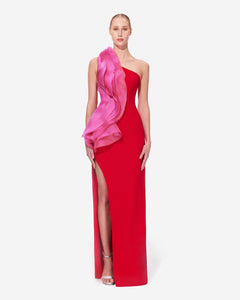 One Shoulder Ruffle Moon Bicolor Dress 44FR - 16uk - 12Us / Red/Fuchsia 24 One Shoulder Ruffle Moon Bicolor Dress 44FR - 16uk - 12Us / Red/Fuchsia 24