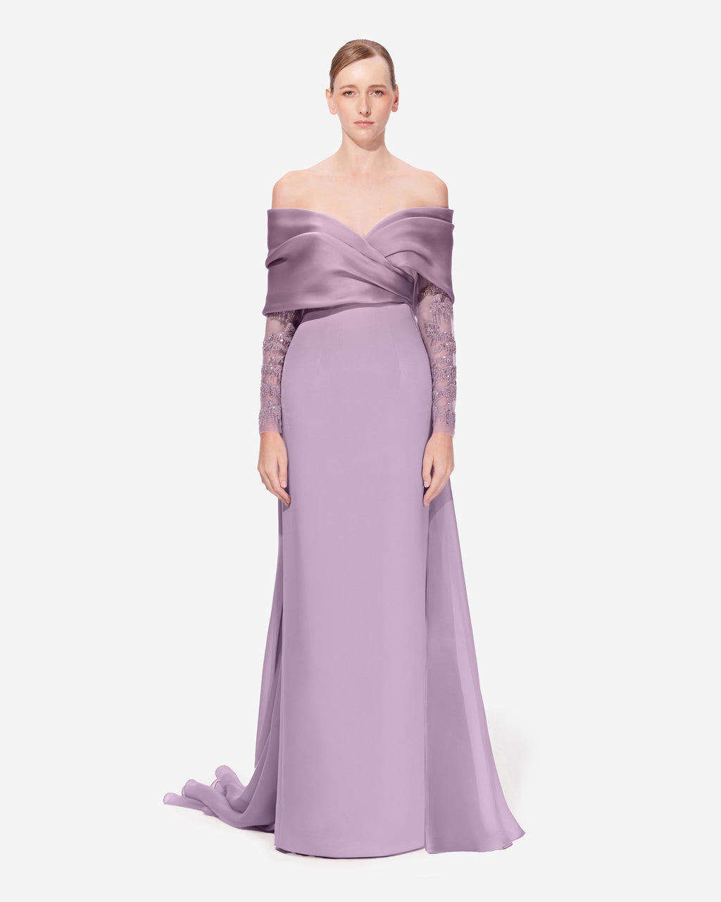 Off Shoulder Cross Draped Dress – SANDY NOUR