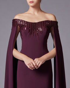 Beaded Off-the-Shoulder Batwing Sleeves Dress