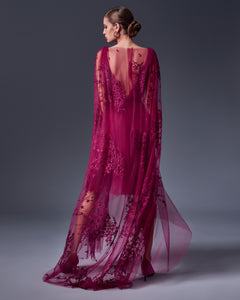 Embroidered V-Neck Tulle Midi Dress - Sandy Nour