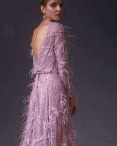 Long Sleeve Open Slit Embroidered Dress - Sandy Nour