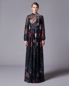 Nocturnal Embroidery Bishop Sleeves Dress