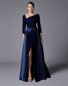Sharp Asymmetric V- Neck Velvet Dress