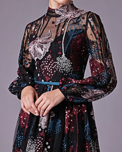 Nocturnal Embroidery Bishop Sleeves Dress