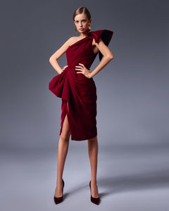 One-Shoulder Bow Ruffled Short Dress - Sandy Nour