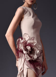 One Shoulder 3D Coquelicot Dress - Sandy Nour