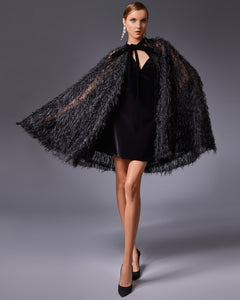 Oversized Black Feather Cape - Sandy Nour
