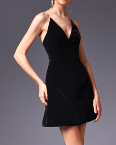 Pointed Corset Mini Velvet Dress - Sandy Nour