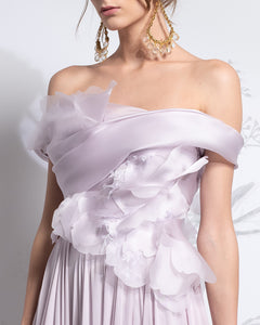 Draped & Embellished Off-the-Shoulder Silk Dress - Sandy Nour