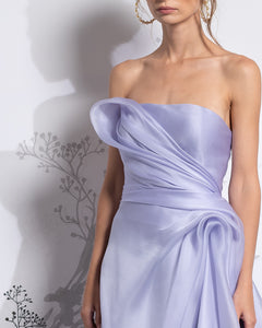 Strapless Draped Fit & Flared Silk Organza Dress - Sandy Nour