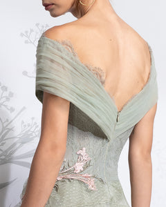 Draped Off-the-Shoulder Tiered Iris Dress - Sandy Nour
