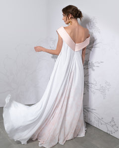 Asymmetric Off-the-Shoulder Iris Chiffon Dress - Sandy Nour